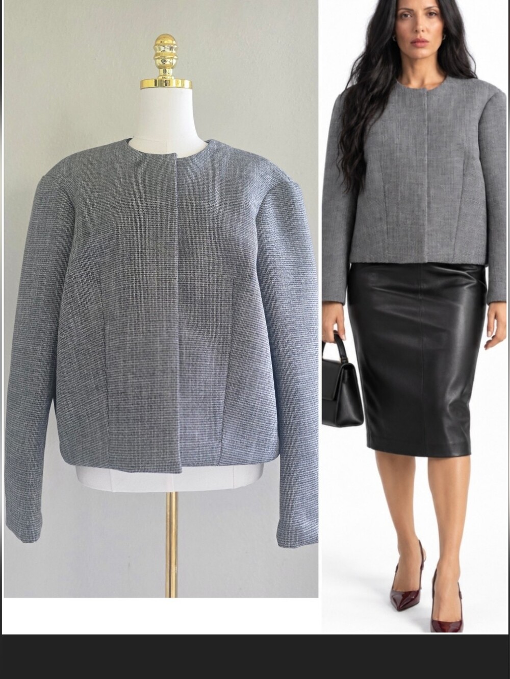 Structured Gray Cropped Lady Jacket Boxy Collarless Blazer H&M Edition Large